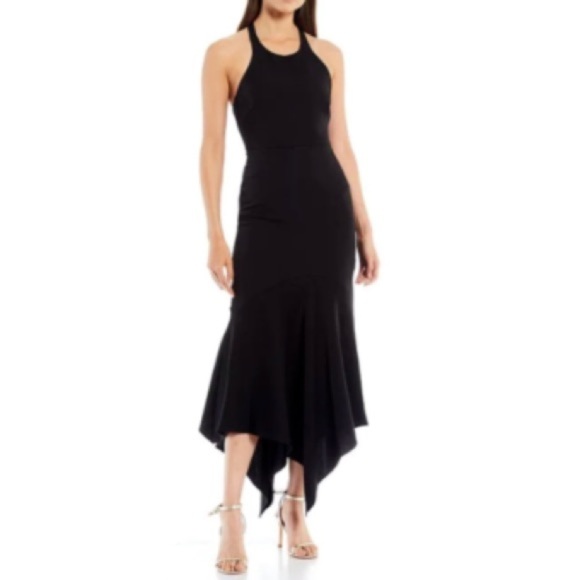 Badgley Mischka Dresses & Skirts - Belle Badgley Mischka Black Halter Neck Cocktail Midi Dress sz 4